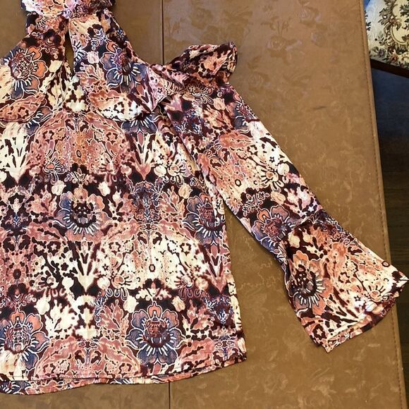 Pink Floral Cold Shoulder RuffleTop - Picture 6 of 16